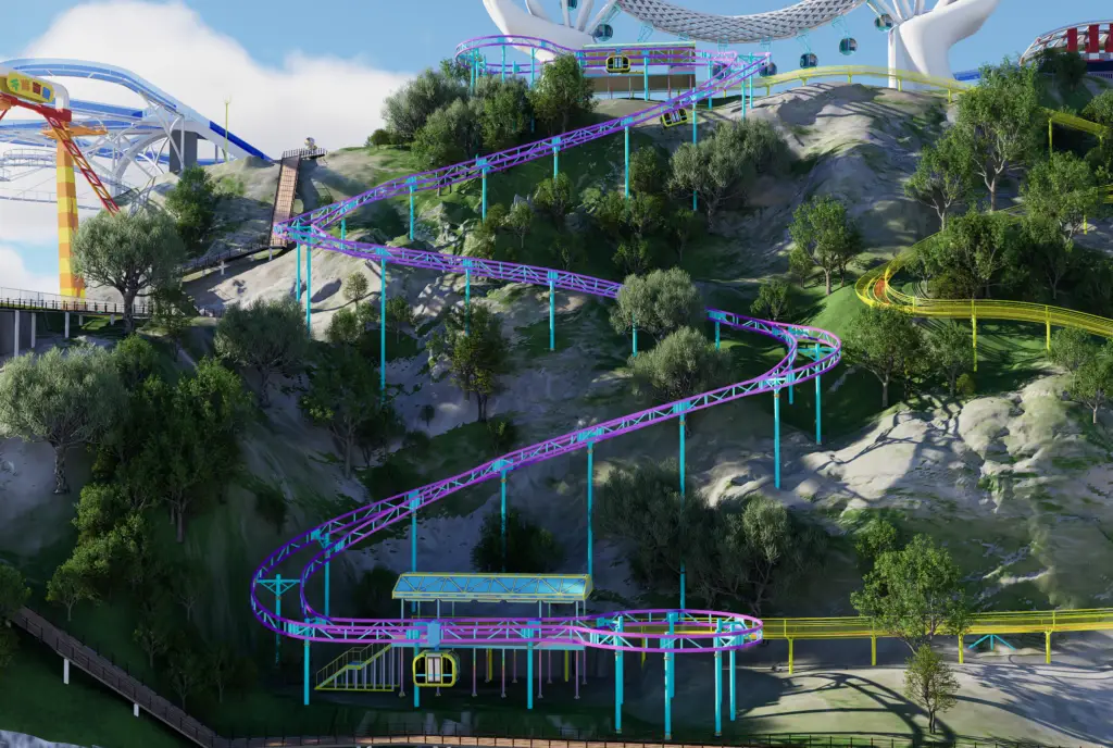 Renderings of amusement facilities in mountainous scenic areas