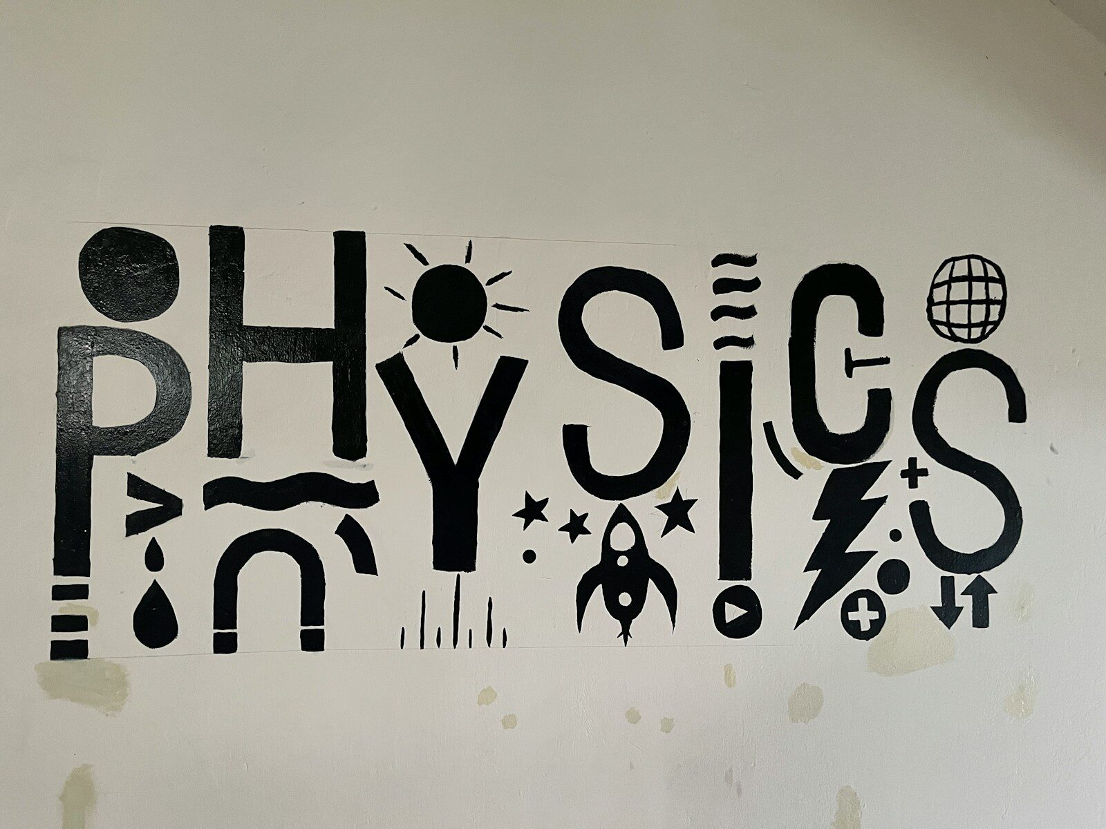 The word physics written with science symbols