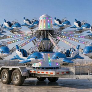 24-seat trailer-mounted dolphin self-control plane amusement ride on mobile trailer