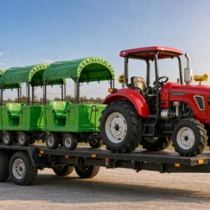 Trailer-mounted farm tractor train amusement ride